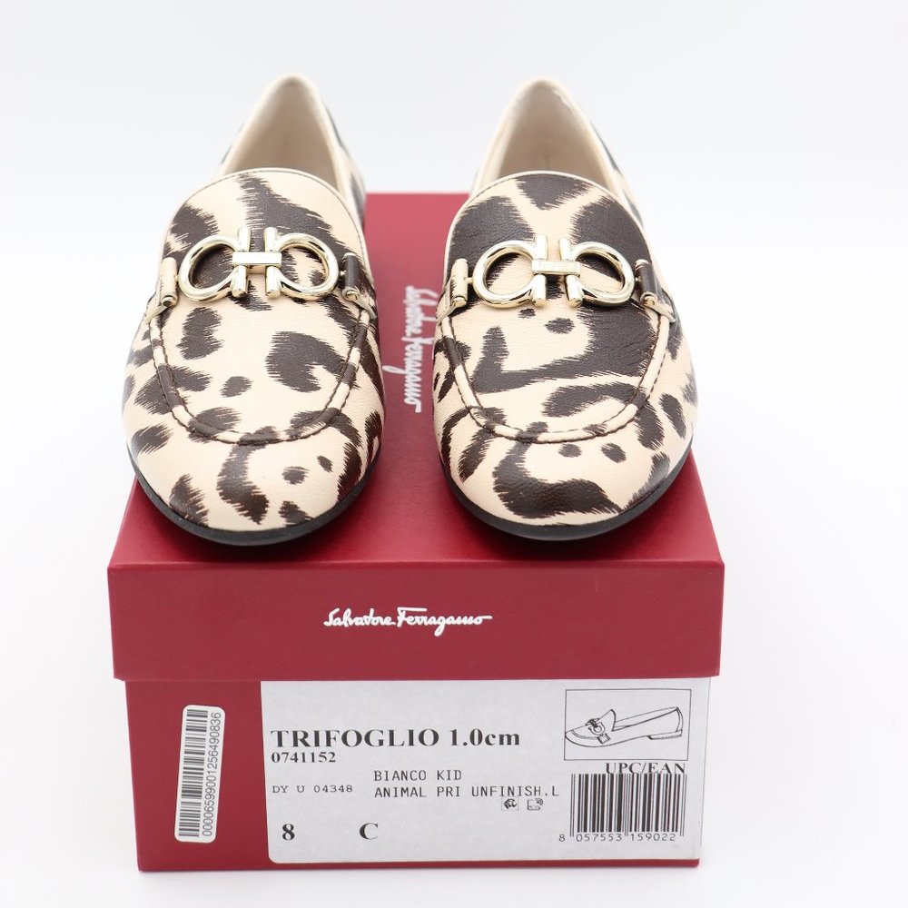 NIB Salvatore Ferragamo Trifoglio Gancini Bit Leopard Print Loafers Flats - Picture 10 of 16